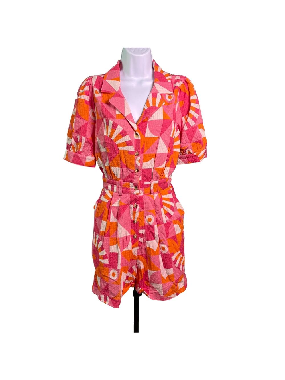 NWOT Anthropologie dRA Los Angeles Romper Womens S Pink Geometric Dopamine Artsy